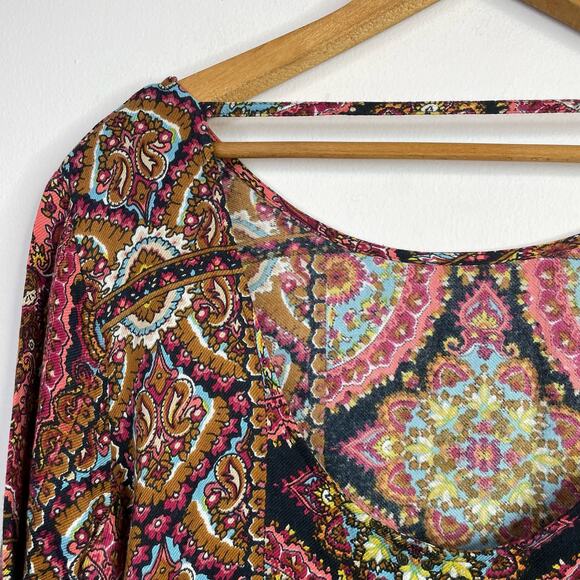 Billabong Gypsy Sol Multi Print Moroccan Paisley Festival Mini Dress womens M - Picture 11 of 17